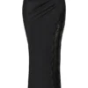 Ruby Black Satin Lace Trim Midi Skirt
