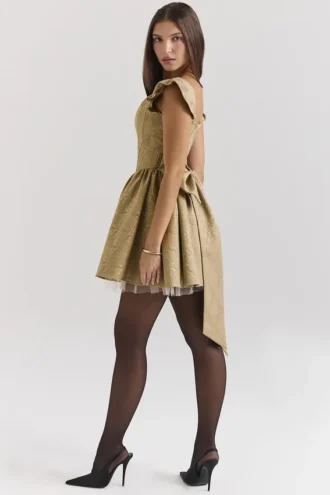 Saasha Gold Jacquard Mini Dress