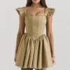 Saasha Gold Jacquard Mini Dress