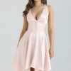 Sabella Pink Satin Asymmetric Handkerchief Hem Midi Dress