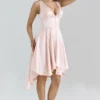 Sabella Pink Satin Asymmetric Handkerchief Hem Midi Dress