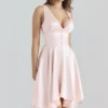 Sabella Pink Satin Asymmetric Handkerchief Hem Midi Dress
