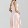 Sabella Pink Satin Asymmetric Handkerchief Hem Midi Dress