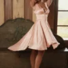 Sabella Pink Satin Asymmetric Handkerchief Hem Midi Dress