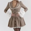 Sable Brown Puppytooth Check Mini Dress