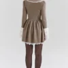 Sable Brown Puppytooth Check Mini Dress
