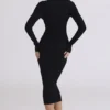 Sabra Black Long Sleeve Midi Dress