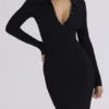 Sabra Black Long Sleeve Midi Dress