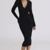 Sabra Black Long Sleeve Midi Dress