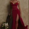 Sabrine Wine Lace Trim Maxi Dress + Corset