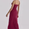 Sabrine Wine Lace Trim Maxi Dress + Corset