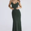Sacha Forest Green Georgette Panelled Maxi Dress