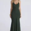 Sacha Forest Green Georgette Panelled Maxi Dress