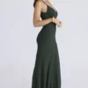 Sacha Forest Green Georgette Panelled Maxi Dress