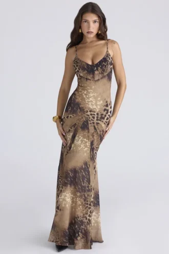 Sacha Leopard Print Georgette Panelled Maxi Dress – Limited Edition