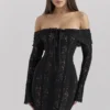 Sadie Black Floral Lace Off Shoulder Mini Dress