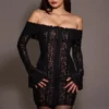 Sadie Black Floral Lace Off Shoulder Mini Dress