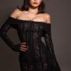 Sadie Black Floral Lace Off Shoulder Mini Dress