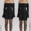 Sadie Black Floral Lace Off Shoulder Mini Dress