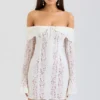 Sadie Vintage Cream Floral Lace Off Shoulder Mini Dress