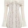 Sadie Vintage Cream Floral Lace Off Shoulder Mini Dress