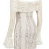 Sadie Vintage Cream Floral Lace Off Shoulder Mini Dress