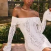 Sadie Vintage Cream Floral Lace Off Shoulder Mini Dress