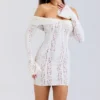 Sadie Vintage Cream Floral Lace Off Shoulder Mini Dress