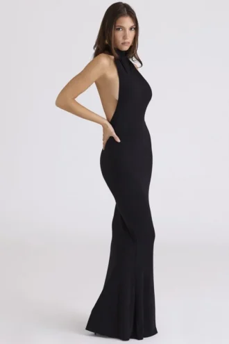 Sadira Black Backless Silhouette Maxi Dress – Limited Edition