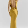 Safaira Amber Satin Draped Cowl Neck Maxi Dress