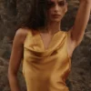 Safaira Amber Satin Draped Cowl Neck Maxi Dress
