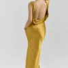 Safaira Amber Satin Draped Cowl Neck Maxi Dress