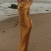Safaira Amber Satin Draped Cowl Neck Maxi Dress