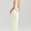 Safaira Buttermilk Satin Draped Cowl Neck Maxi Dress