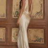 Safaira Buttermilk Satin Draped Cowl Neck Maxi Dress