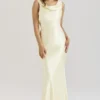Safaira Buttermilk Satin Draped Cowl Neck Maxi Dress