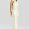 Safaira Buttermilk Satin Draped Cowl Neck Maxi Dress
