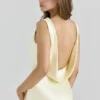 Safaira Buttermilk Satin Draped Cowl Neck Maxi Dress