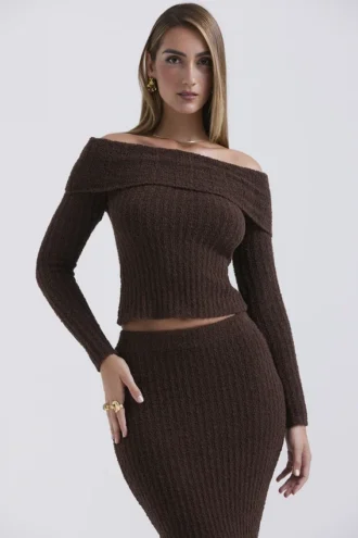 Saffron Chocolate Soft Boucle Knit Top