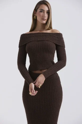 Saffron Chocolate Soft Boucle Knit Top