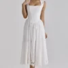 Safira White Floral Broderie Anglaise Cotton Midi Dress