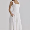 Safira White Floral Broderie Anglaise Cotton Midi Dress