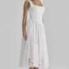 Safira White Floral Broderie Anglaise Cotton Midi Dress