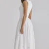 Safira White Floral Broderie Anglaise Cotton Midi Dress
