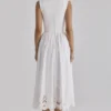 Safira White Floral Broderie Anglaise Cotton Midi Dress