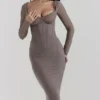 Safran Mocha Corset Midi Dress