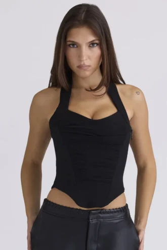 Sahar Black Sculpting Halter Neck Corset Top