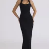 Sahar Black Scuplting Halter Neck Maxi Dress