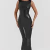 Sahara Black Vegan Leather Maxi Dress