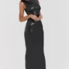 Sahara Black Vegan Leather Maxi Dress